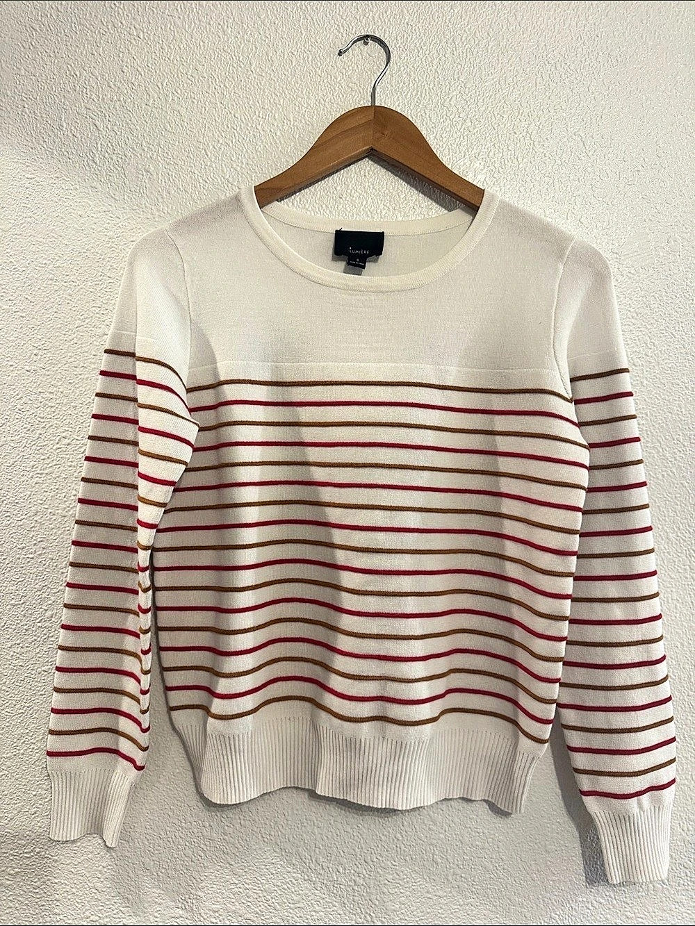 Striped Crewneck Sweater in Cream & Red Like New
